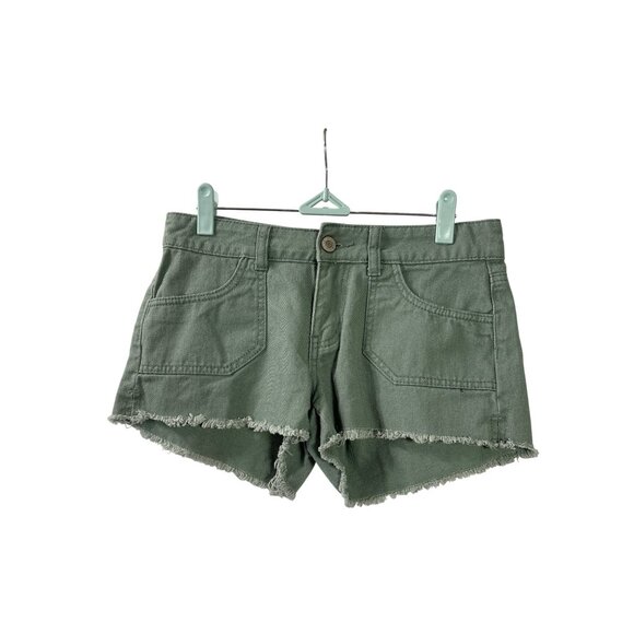 Blue Asphalt Womens Green Raw Hem Cut Off Denim Booty Shorts Size 3/26 Cotton - Picture 1 of 3